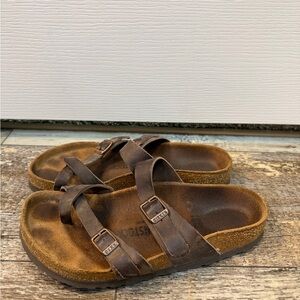 Birkenstock Brown Leather Cross-Strap Sandals Size 37